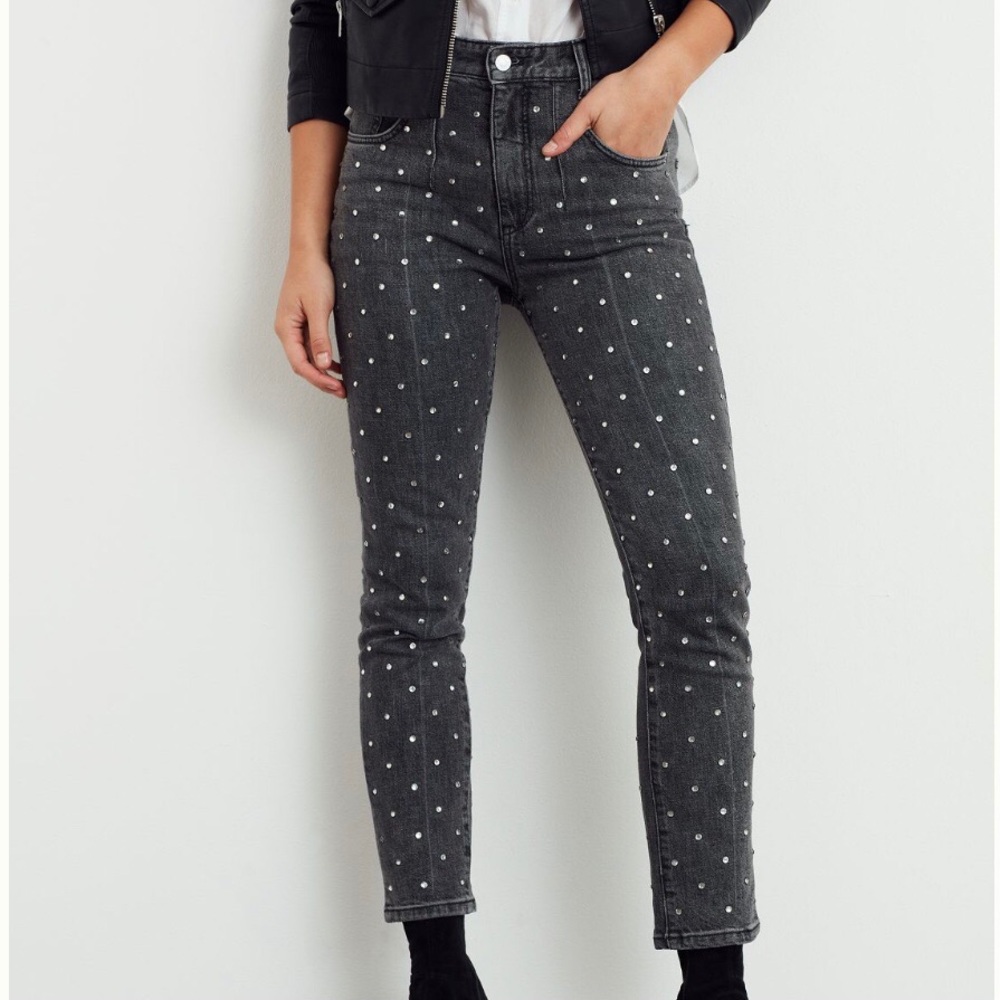 Pilcro Ultra High Rise Shiny Bling Rhinestone Gray Jeans 25P